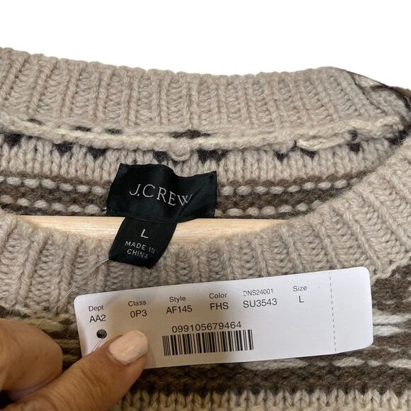 J.Crew Lambswool Fair Isle Crew Neck Sweated Beige Men's Sweater Size Large NWT - Picture 11 of 11